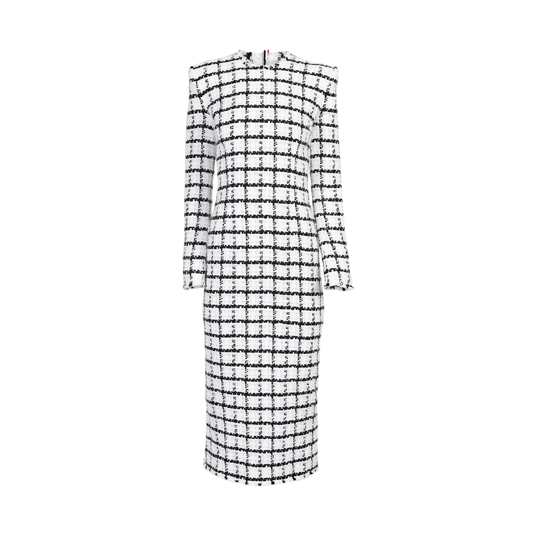 Frayed Tweed Midi Dress | Front view of Frayed Tweed Midi Dress THOM BROWNE