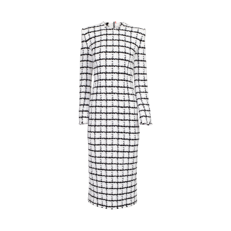 Frayed Tweed Midi Dress | Front view of Frayed Tweed Midi Dress THOM BROWNE