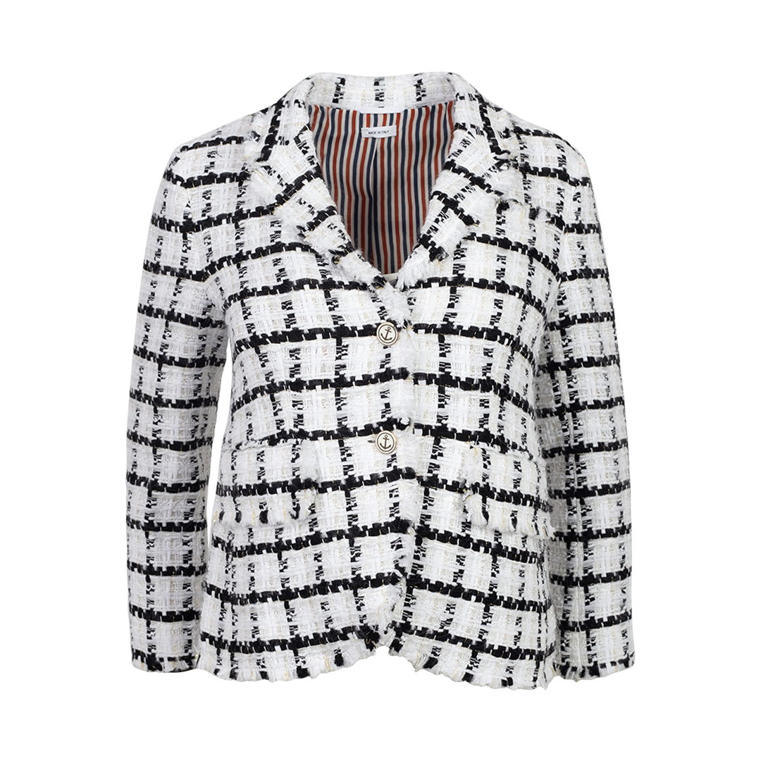 Frayed Tweed Jacket | Front view of Frayed Tweed Jacket THOM BROWNE