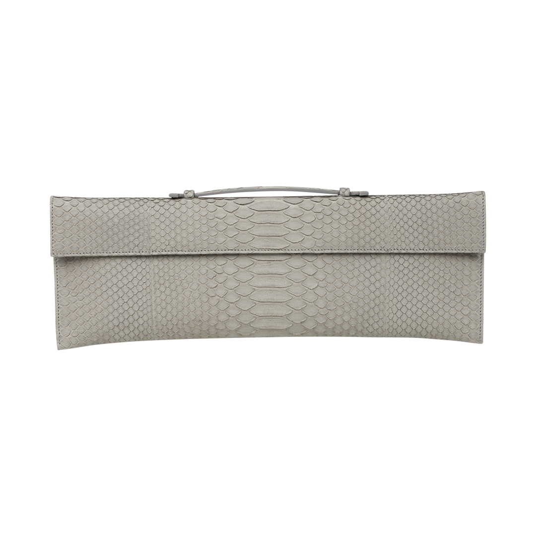 Light Grey Python Tuxedo Clutch | Front view of Light Grey Python Tuxedo Clutch SUSIE STRAUBMUELLER