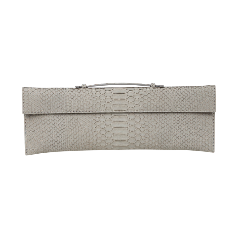 Light Grey Python Tuxedo Clutch | Front view of Light Grey Python Tuxedo Clutch SUSIE STRAUBMUELLER