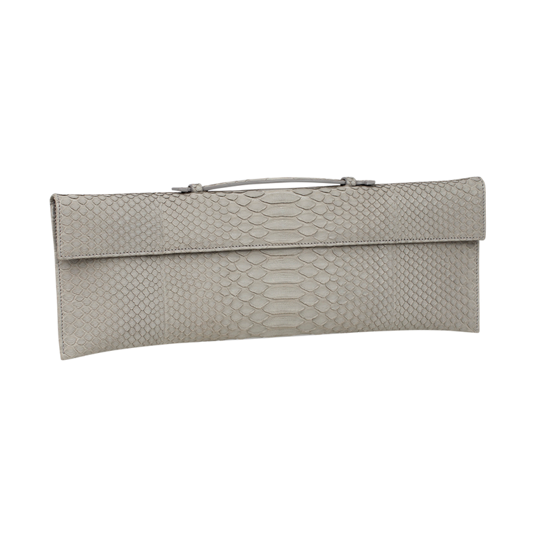 Light Grey Python Tuxedo Clutch | Side view of Light Grey Python Tuxedo Clutch SUSIE STRAUBMUELLER