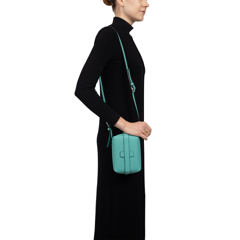 Tric Trac Crossbody Bag | On-model view of Tric Trac Crossbody Bag in Mint VALEXTRA