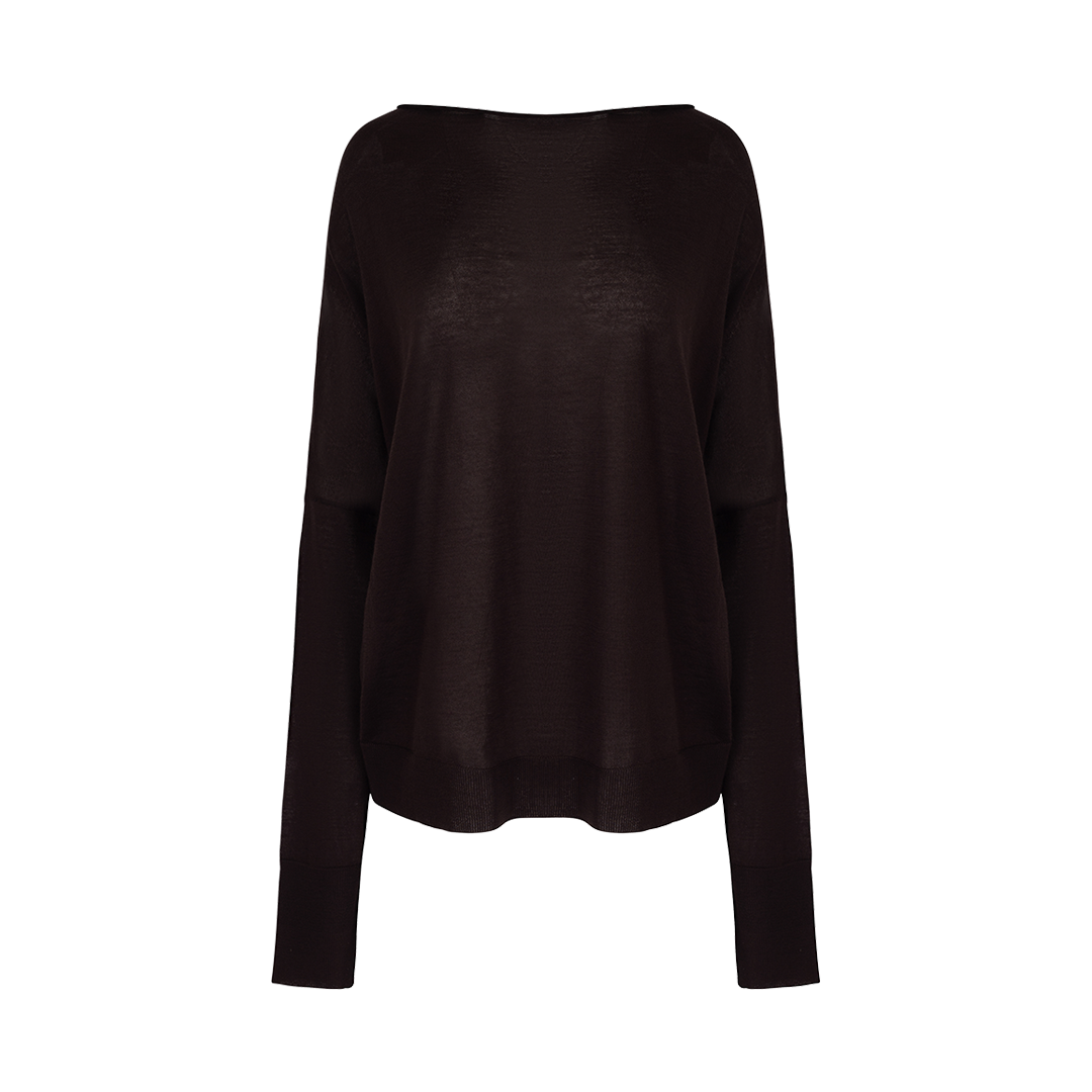 Chunky Boat Neck Sweater | Front view of Chunky Boat Neck Sweater in Brown DUSAN