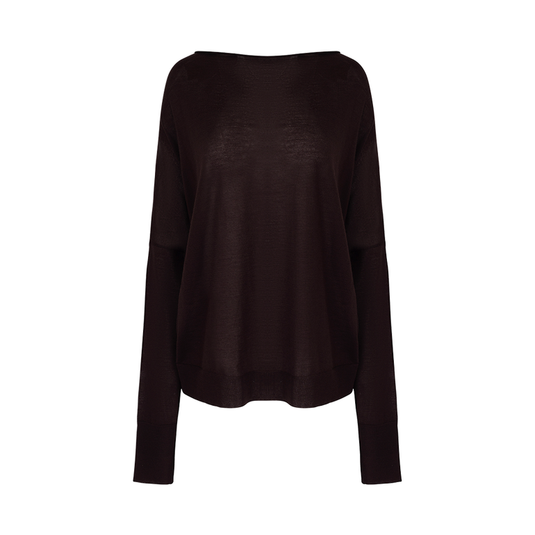 Chunky Boat Neck Sweater | Front view of Chunky Boat Neck Sweater in Brown DUSAN