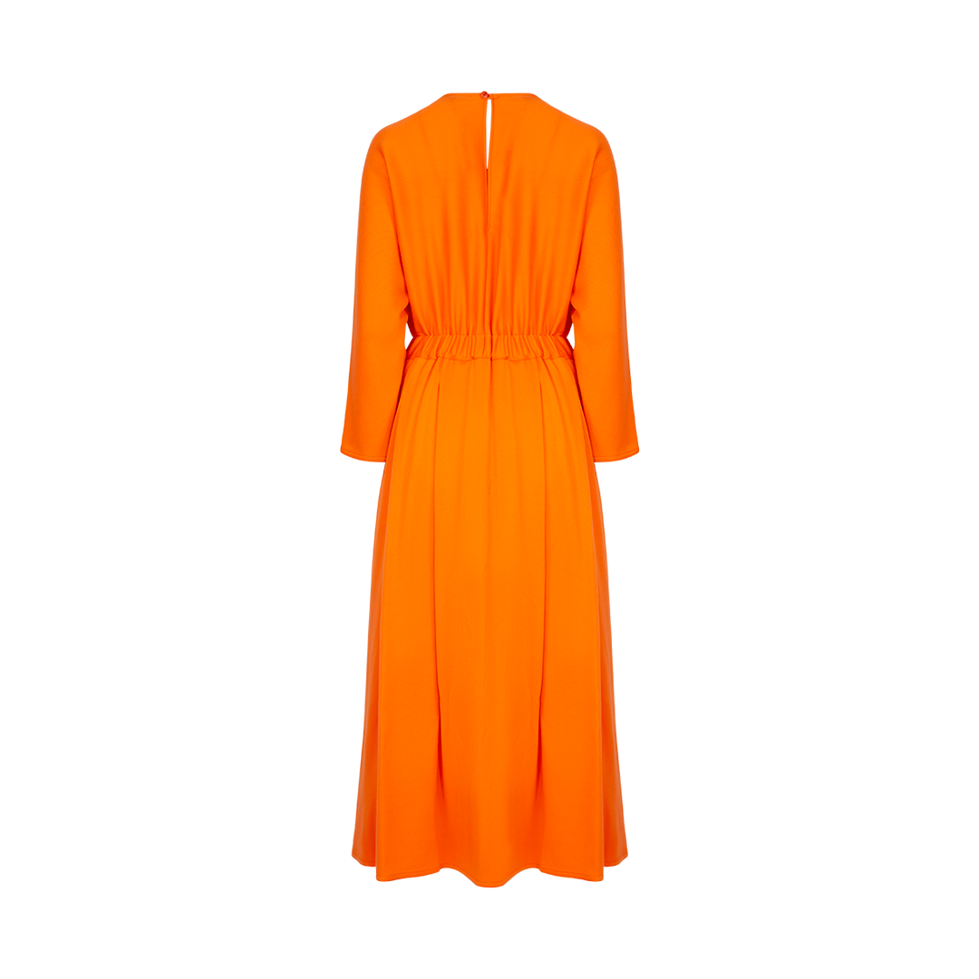 Long Sleeve Midi Dress with Round Neckline | Back view of Long Sleeve Midi Dress with Round Neckline DUSAN