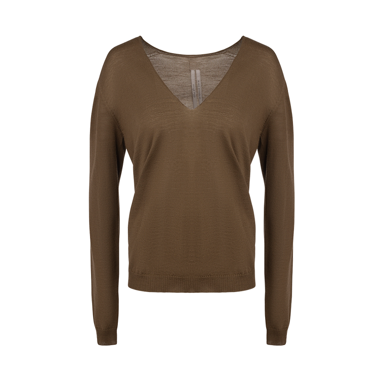 V-Neck Pullover Sweater | Front view of V-Neck Pullover Sweater in Brown RICK OWENS