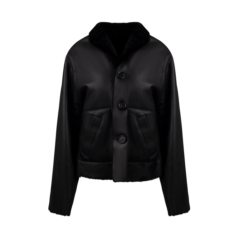 Shearling-Trimmed Leather Jacket | Front view of Shearling-Trimmed Leather Jacket MARNI