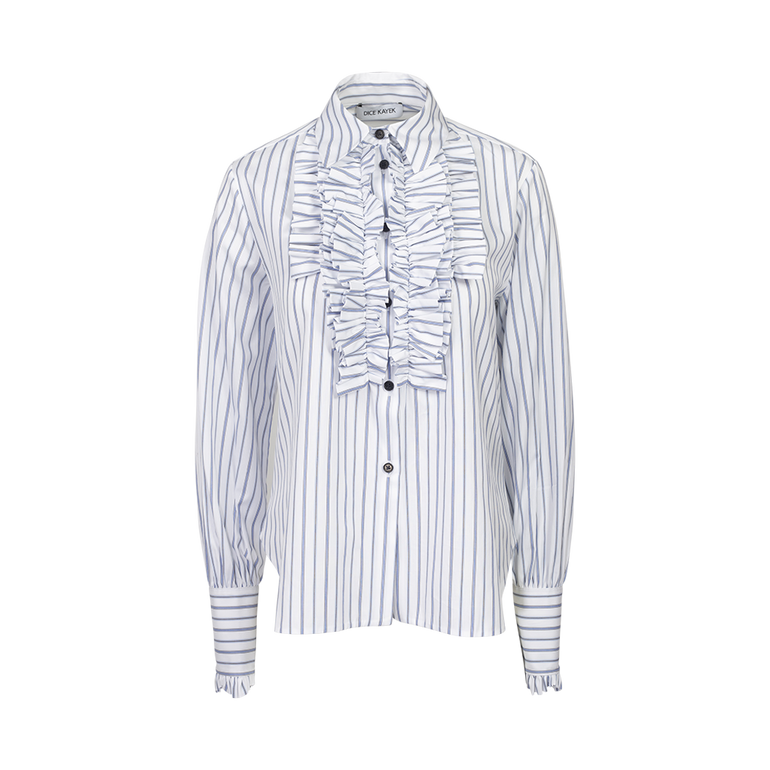 Fornt Ruffle Shirt Striped Ruffle-Front Shirt – FORTY FIVE TEN
