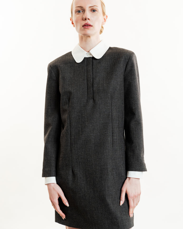 Tailored Wool Minidress | On-Model full body view of Tailored Wool Minidress THOM BROWNE