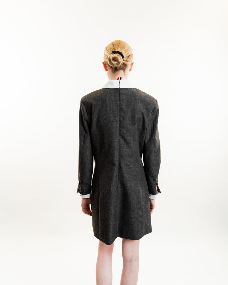 Tailored Wool Minidress | On-Model full body back view of Tailored Wool Minidress THOM BROWNE