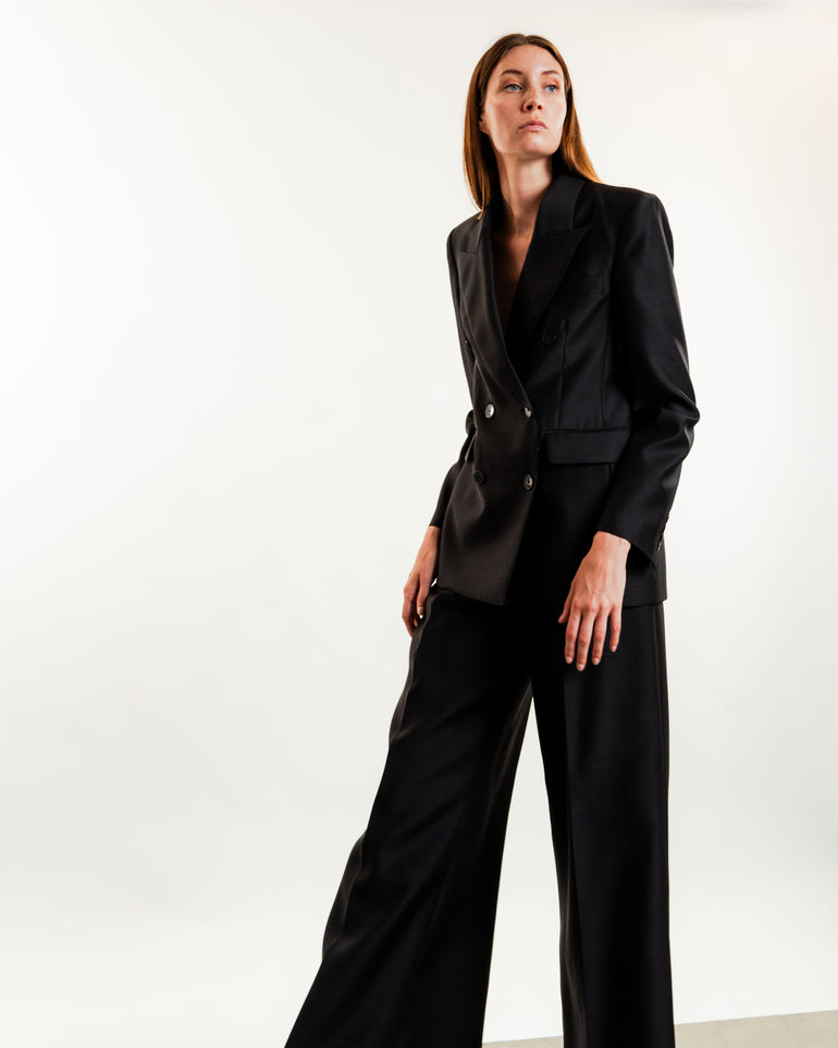 Laurence Tailored Trousers | On-Model side view of Laurence Tailored Trousers HEIRLOME