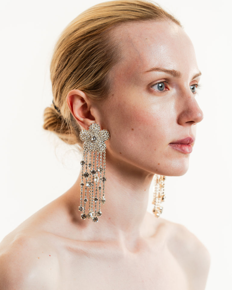 Crystal Flower Earrings | On-Model side view of Crystal Flower Earrings MAGDA BUTRYM