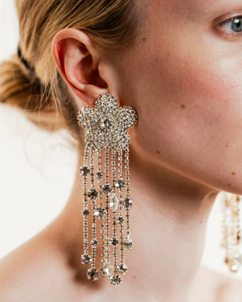 Crystal Flower Earrings | On-Model close up view of Crystal Flower Earrings MAGDA BUTRYM