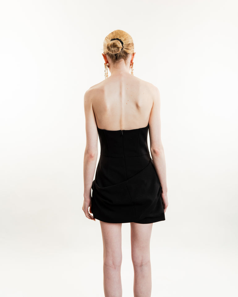 Draped Asymmetric Bustier Minidress | Full body back view of Draped Asymmetric Bustier Minidress MAGDA BUTRYM