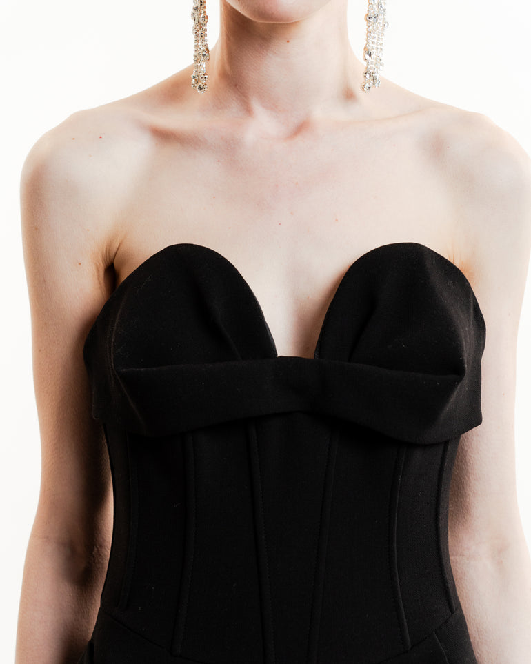 Draped Asymmetric Bustier Minidress | Close up view of Draped Asymmetric Bustier Minidress MAGDA BUTRYM