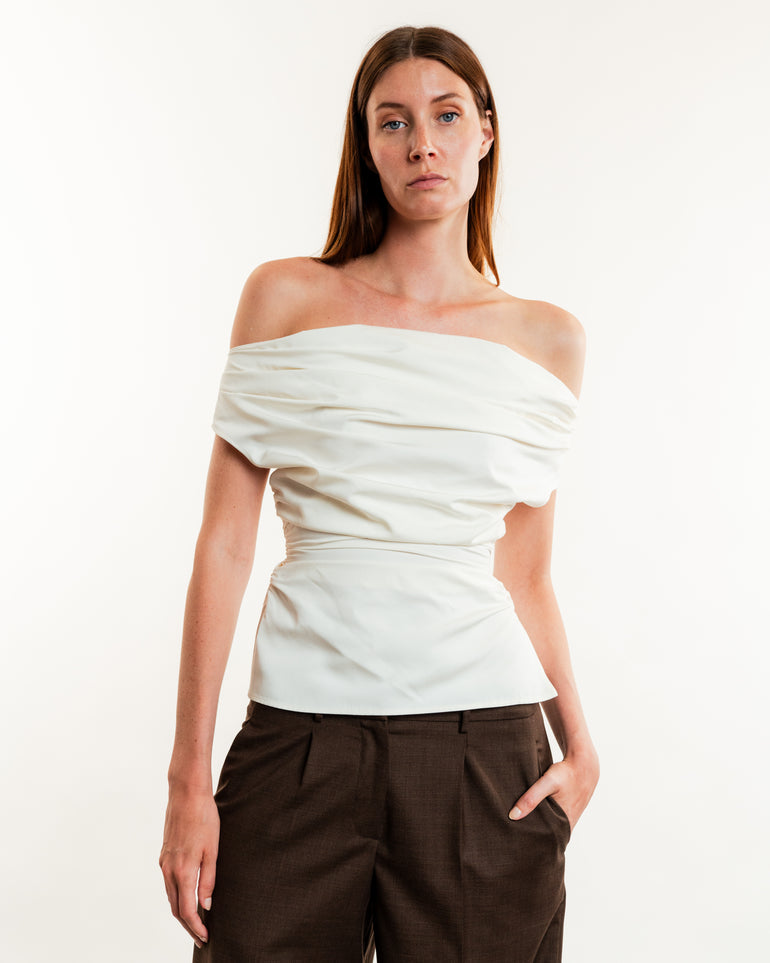 Off-the-Shoulder Draped Top | On-Model front view of Off-the-Shoulder Draped Top MAGDA BUTRYM