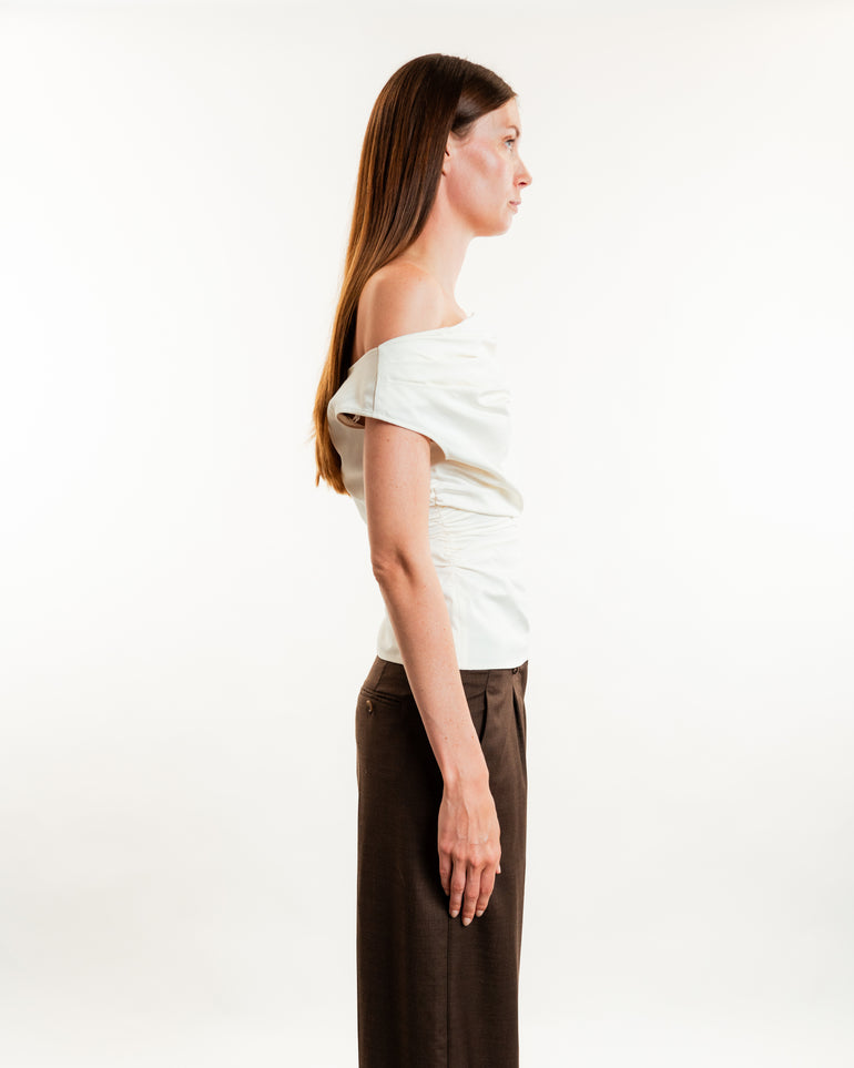 Off-the-Shoulder Draped Top | On-Model side view of Off-the-Shoulder Draped Top MAGDA BUTRYM