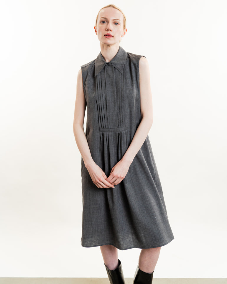 Full Body On-Model view of Pintuck Bib Front Short Dress JIL SANDER