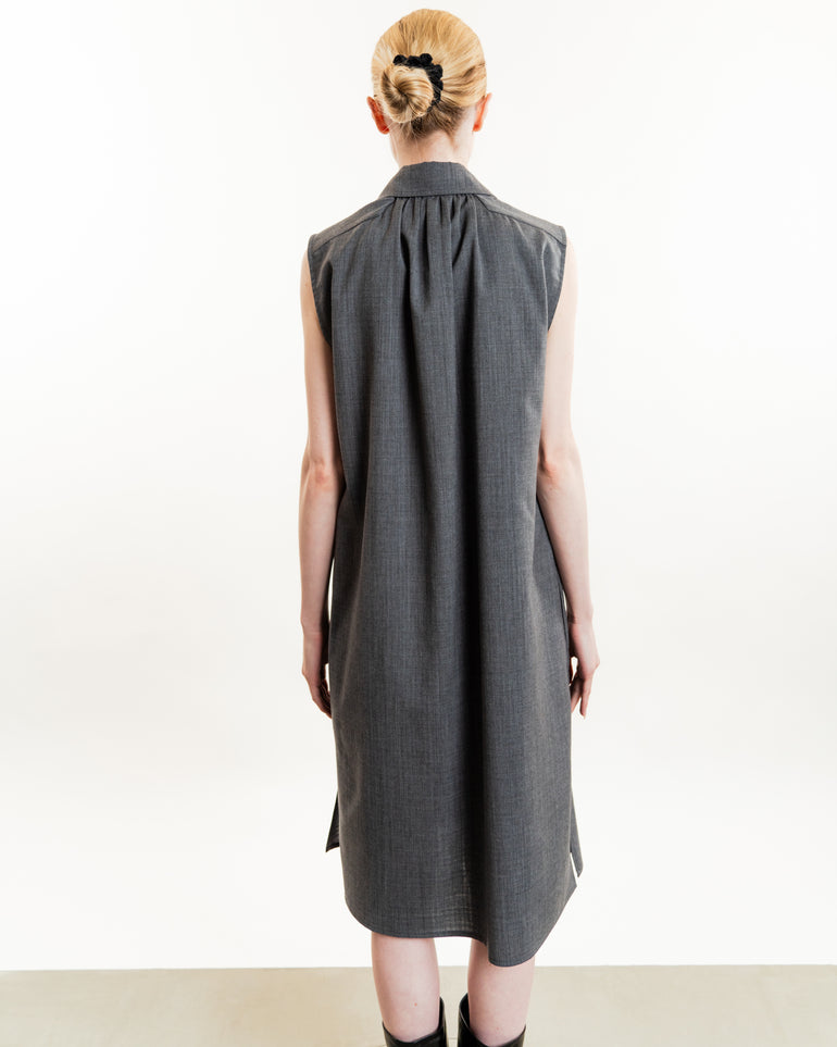  On-Model back view of Pintuck Bib Front Short Dress JIL SANDER