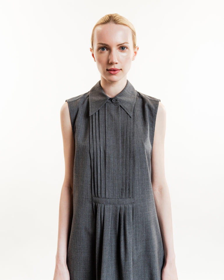 Close Up On-Model view of Pintuck Bib Front Short Dress JIL SANDER