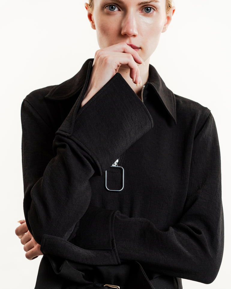 Wire Puller Henley Top | On-Model view of Wire Puller Henley Top in Black JW ANDERSON