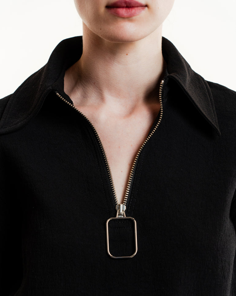 Wire Puller Henley Top | On-Model view of Wire Puller Henley Top in Black JW ANDERSON