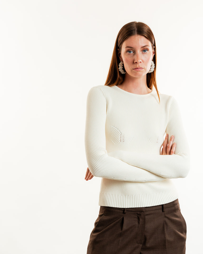 Sculpted Rib-Knit Top | On-Model close up view of Sculpted Rib-Knit Top MAGDA BUTRYM