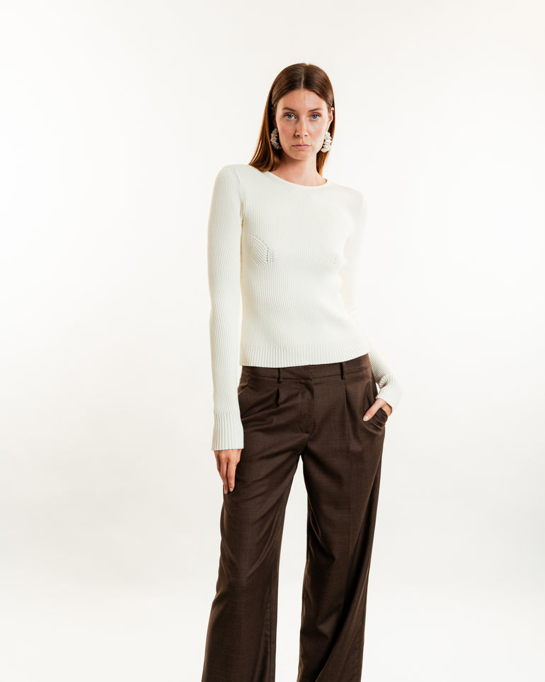 Sculpted Rib-Knit Top | On-Model full body view of Sculpted Rib-Knit Top MAGDA BUTRYM