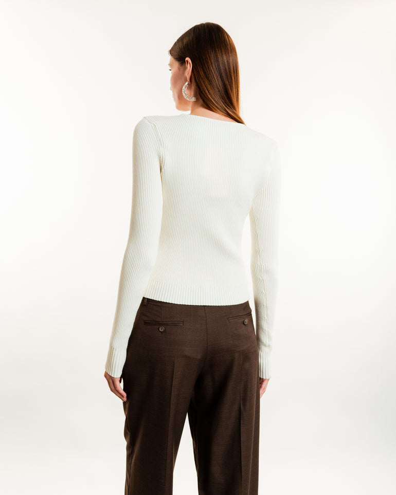 Sculpted Rib-Knit Top | On-Model back view of Sculpted Rib-Knit Top MAGDA BUTRYM