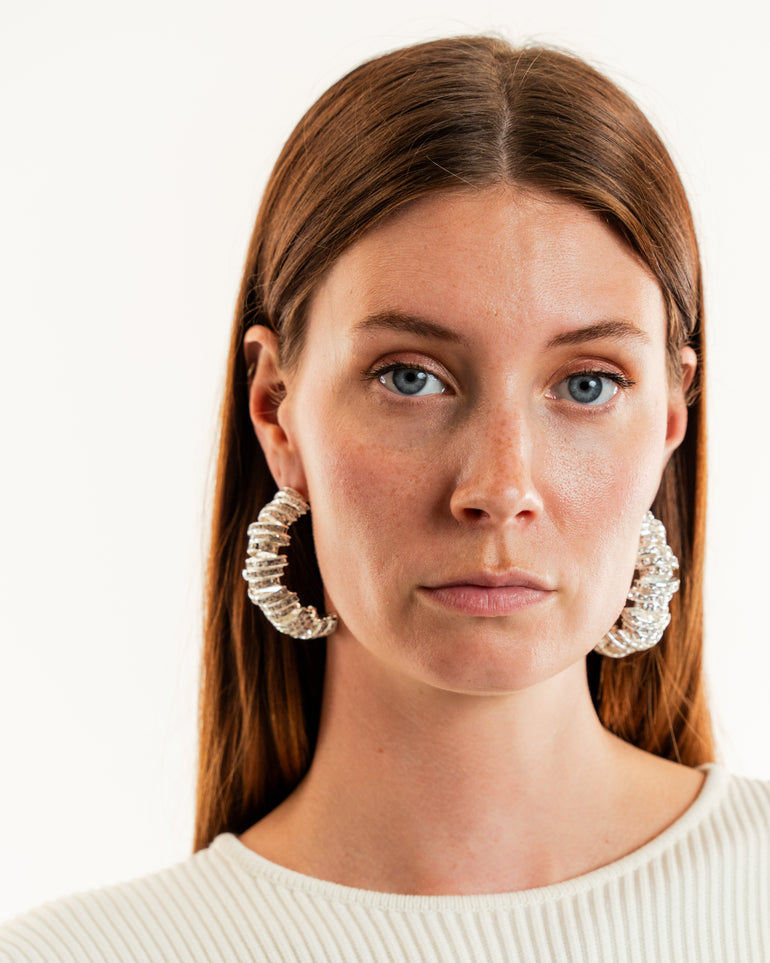 Crystal-Encrusted Earrings | On-Model view of both Crystal-Encrusted Earrings MAGDA BUTRYM