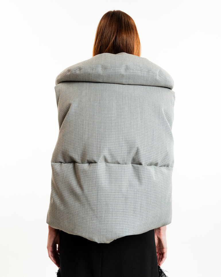 Houndstooth Down Vest | On Model back view of Houndstooth Down Vest JIL SANDER