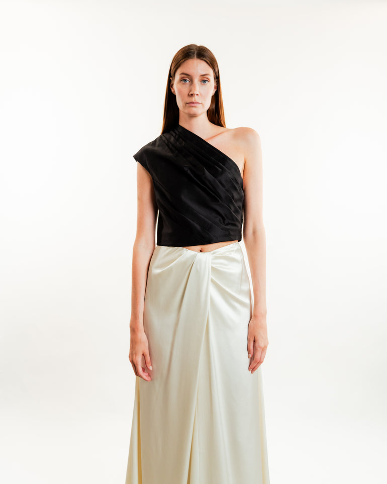 Leticia Draped Maxi Skirt | On-Model front view of Leticia Draped Maxi Skirt HEIRLOME