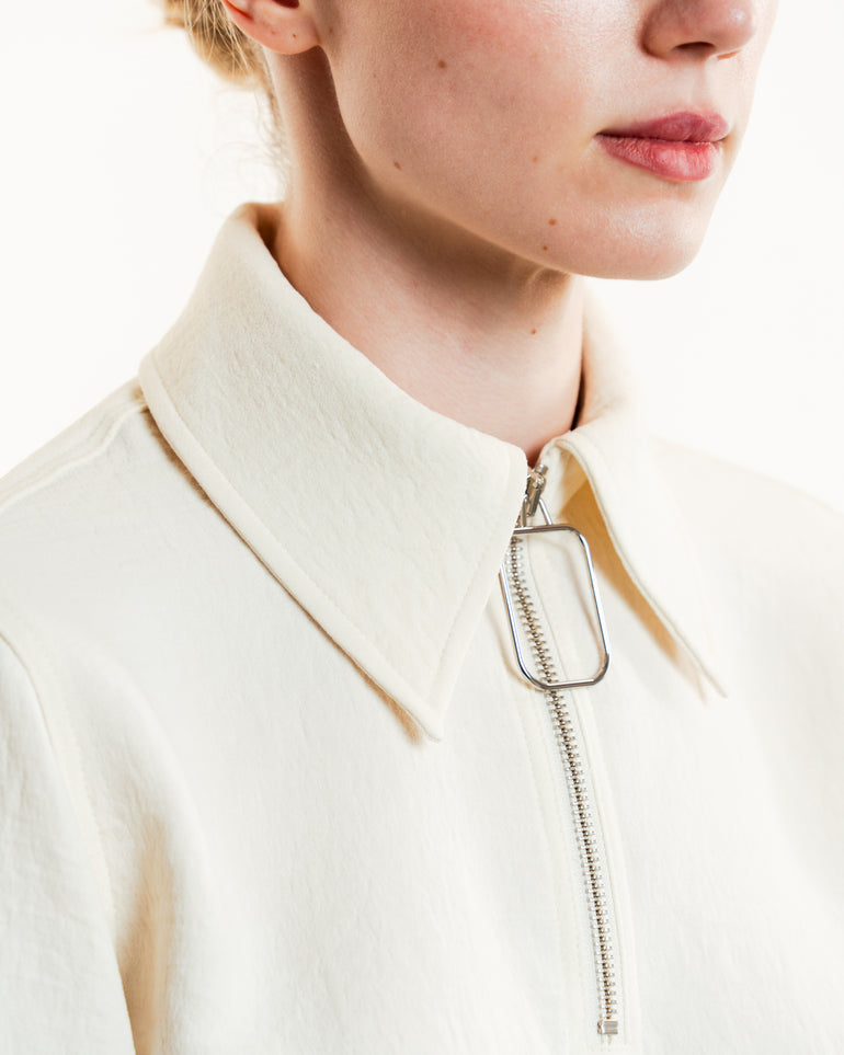 Wire Puller Henley Top | On-Model view of Wire Puller Henley Top in White JW ANDERSON