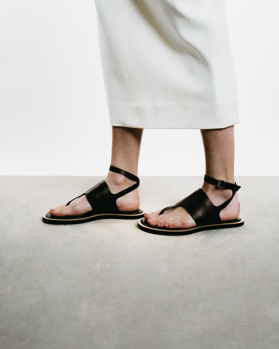 Vedra Leather Thong Ankle-Strap Sandals – FORTY FIVE TEN