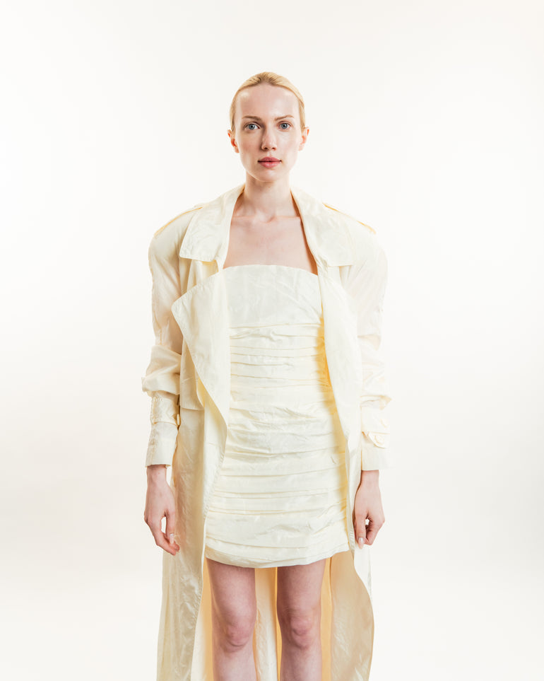 Taffeta Trench Coat | On-Model full body view of Taffeta Trench Coat MAGDA BUTRYM