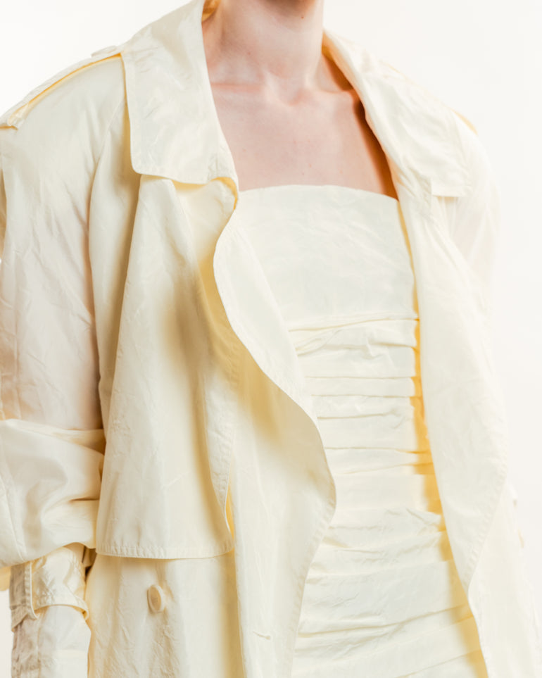 Taffeta Trench Coat | On-Model close up body view of Taffeta Trench Coat MAGDA BUTRYM